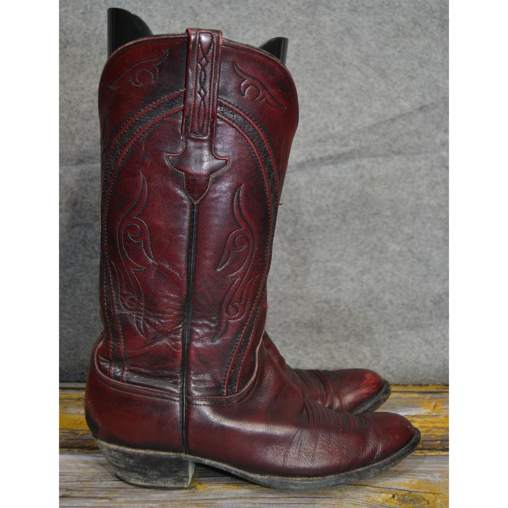 VTG Lucchese L6630 Boots Mens 8 D Dark Cherry Goat Leather Western Cowboy USA